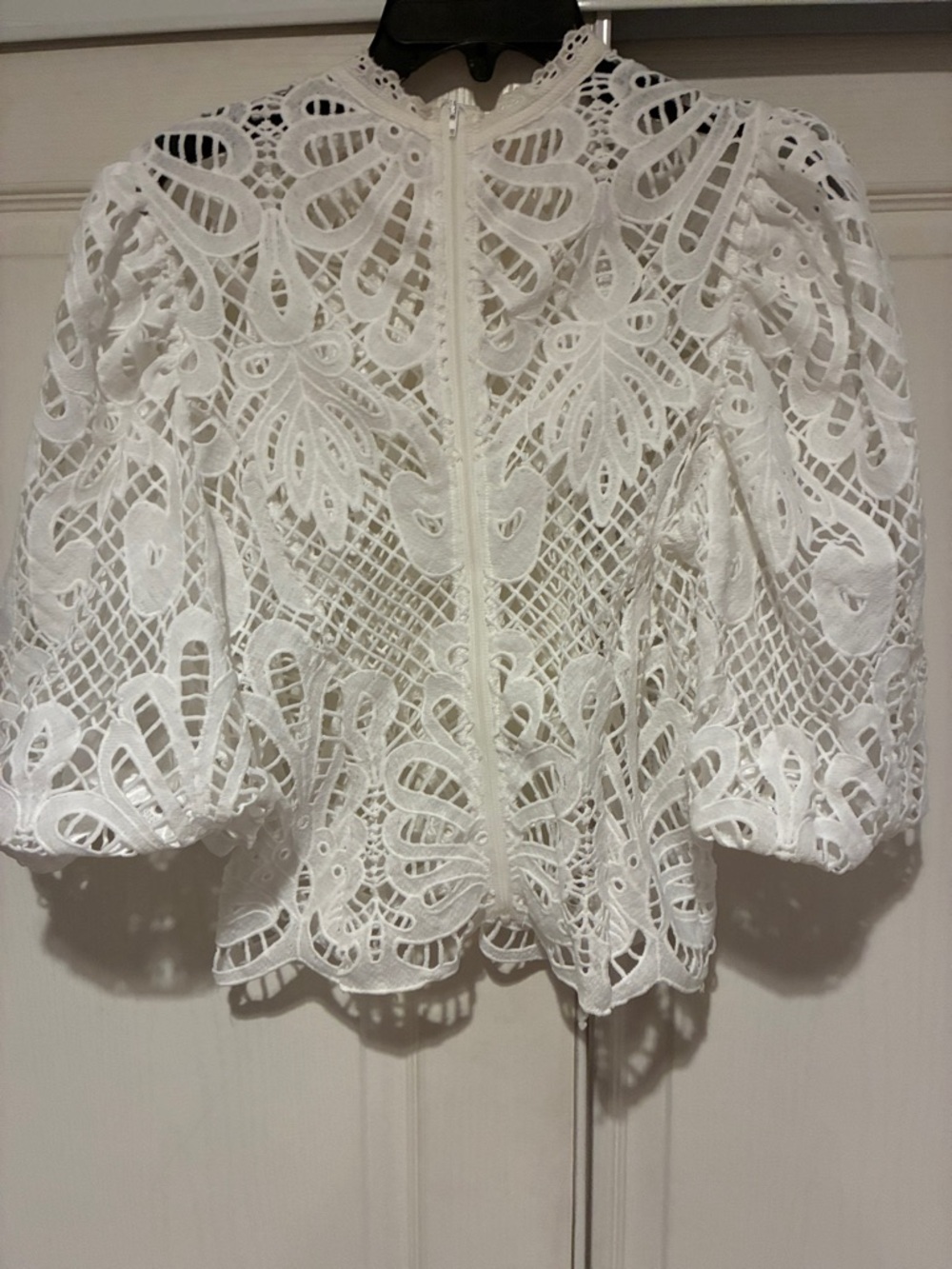 White Lace Puff-Sleeve Top